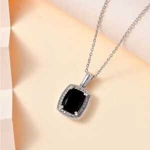 NWT California Black Jade & White Zircon Halo Pendant w/20” Chain all in .925